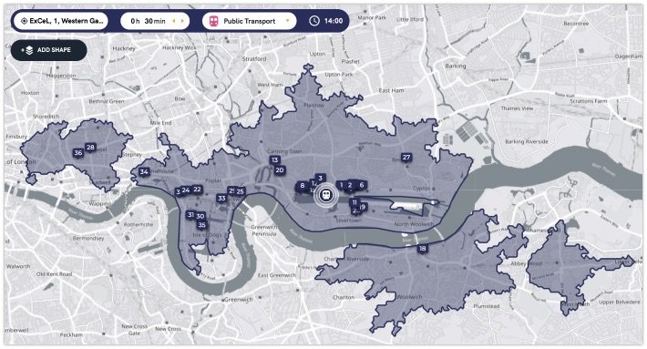 Looking for hotels within 30 minutes travel time