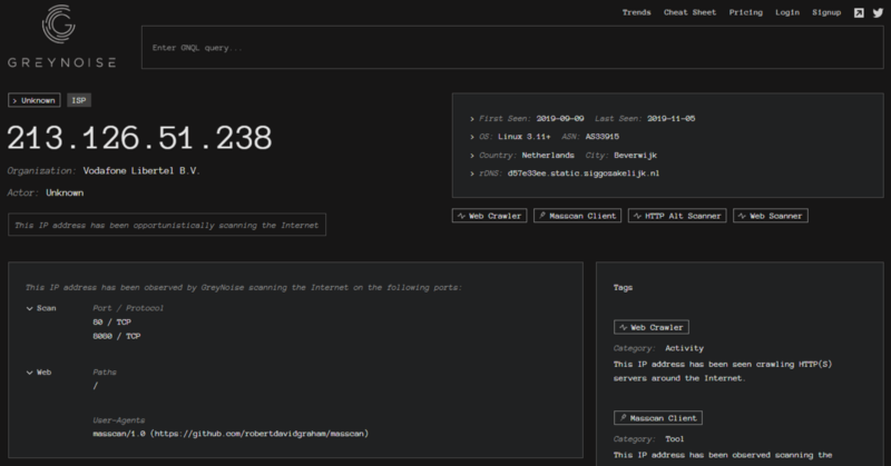 Finding details on an IP address that was tagged as a ‘scanner’