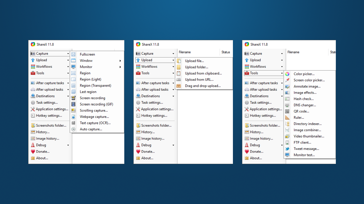 The most important possibilities of ShareX in one screen. But not all yet!