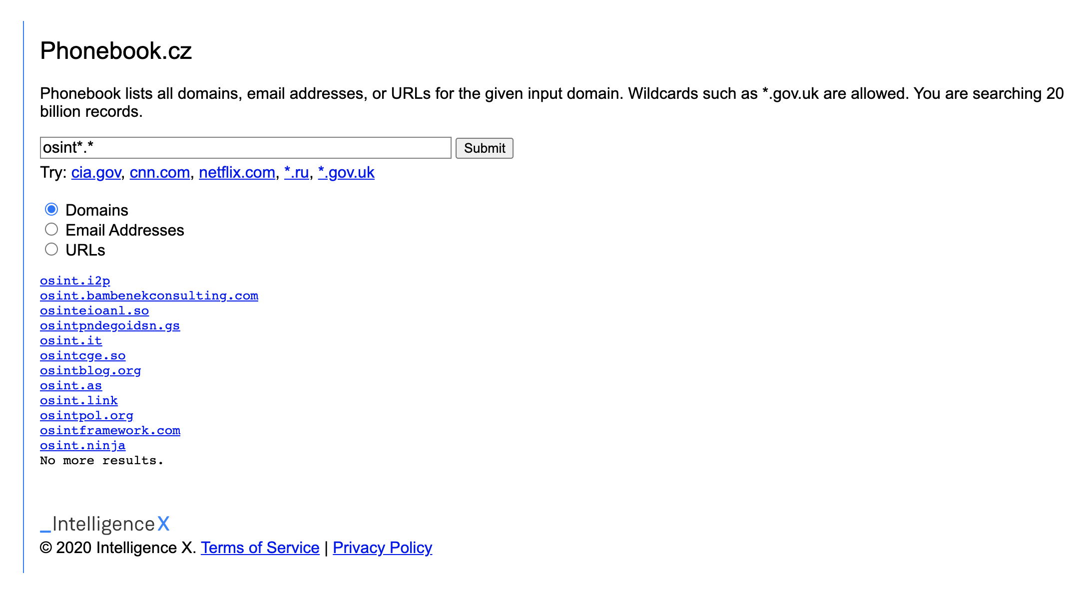 Searching OSINT tools with and OSINT tool...