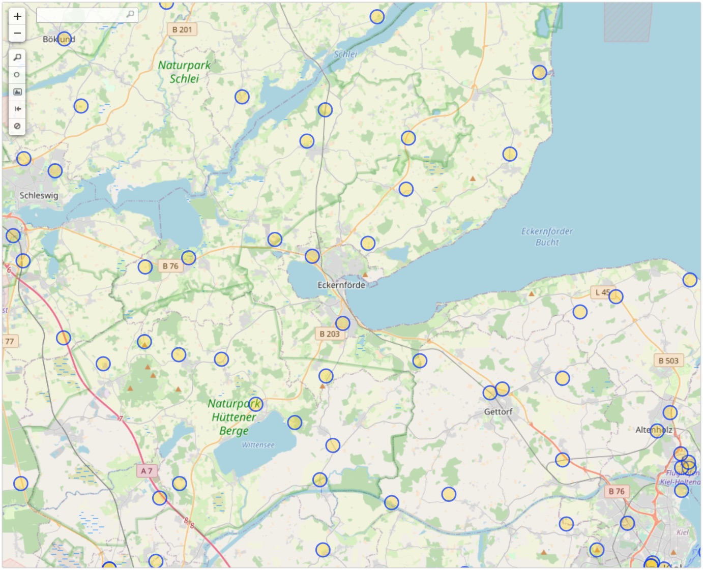 The result of Nixintel's overpass query of cell masts