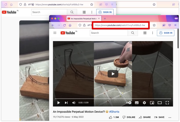 Loading YouTube shorts in a regular player