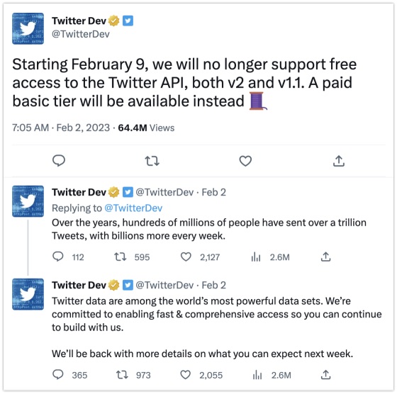 Announcement from the official Twitter Dev account
