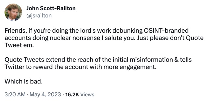 Stop 'rewarding' disinformation by retweeting