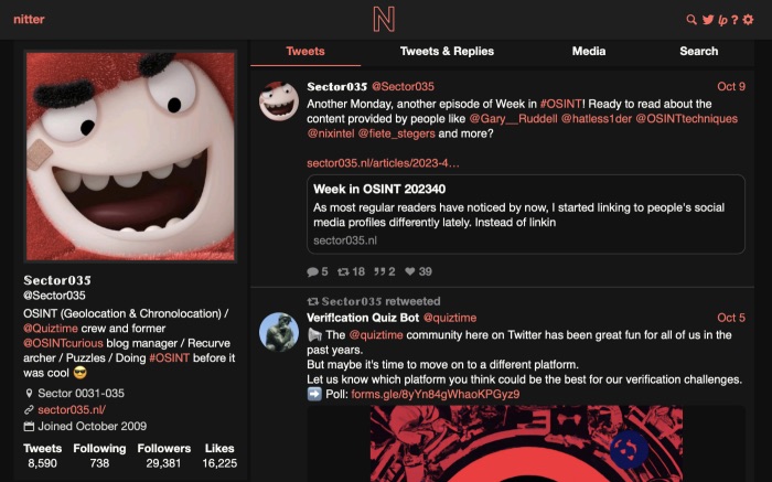 Browsing Twitter on Nitter!