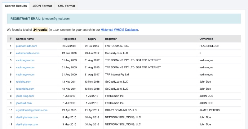 Reverse searching on email address