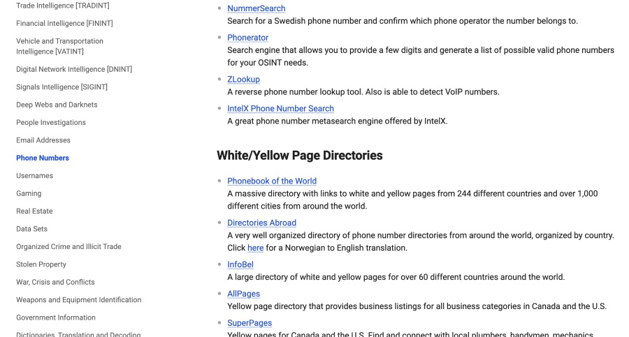 Dozens of helpful links about phone numbers